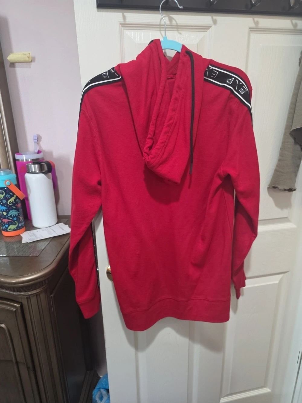Express Red Zip-Up Hooded Sweater with Shoulder Tape